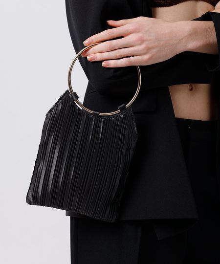 bolsa clutch plissada mindset preta UNICO