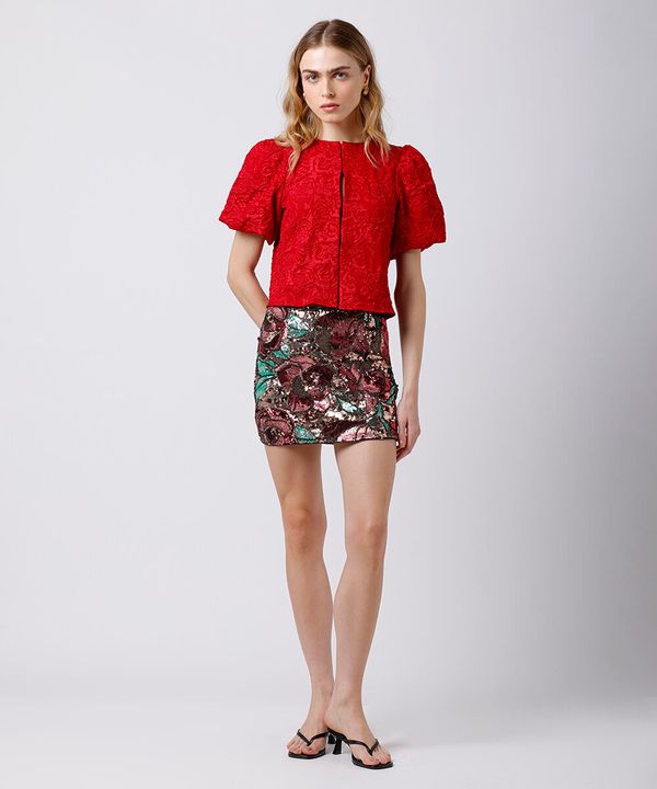 minissaia feminina de paetê floral mindset colorida 38