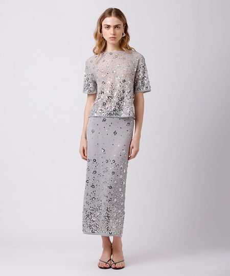 saia midi feminina de paetê com fenda mindset prateada 36 saia midi feminina de paetê com fenda mindset prateada 36