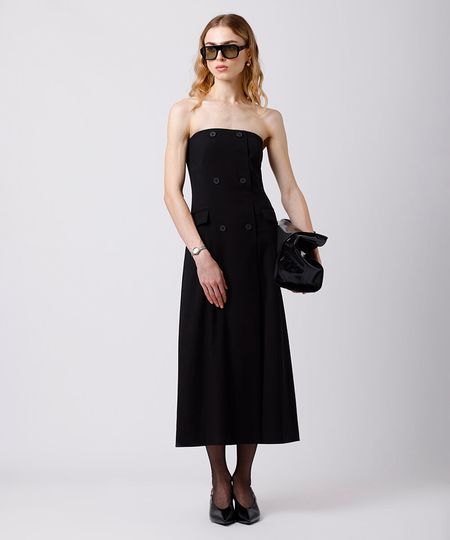 vestido midi sem alça feminino com fenda mindset preto PP vestido midi sem alça feminino com fenda mindset preto PP