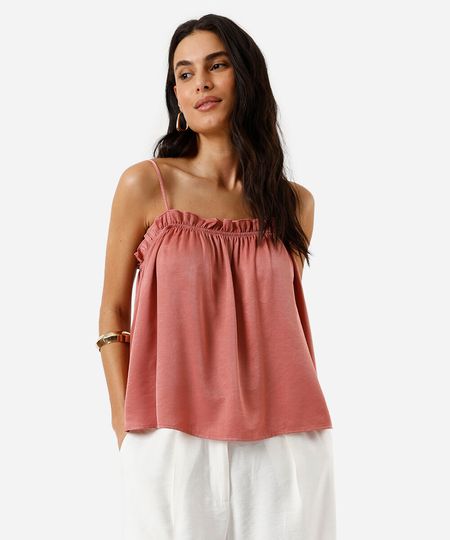 blusa feminina franzida alça fina acetinada rosa M blusa feminina franzida alça fina acetinada rosa M