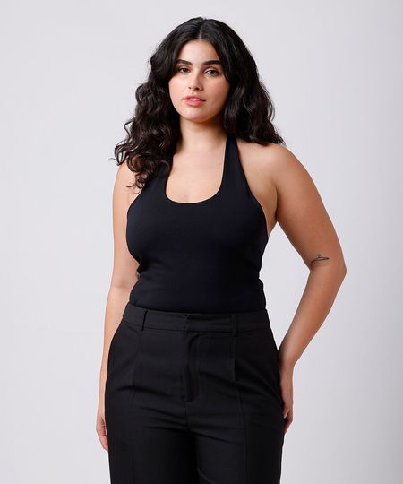 blusa frente única feminina com viscose mindset plus size preta GG3