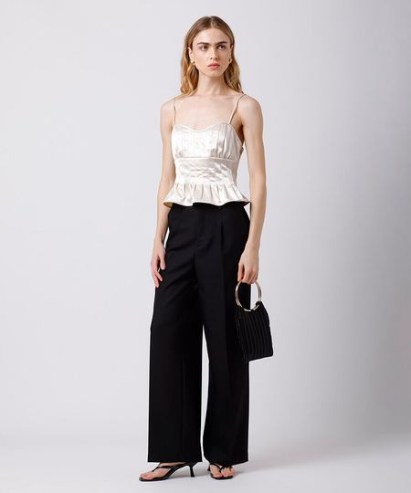 calça de alfaiataria feminina com pregas mindset preta 44