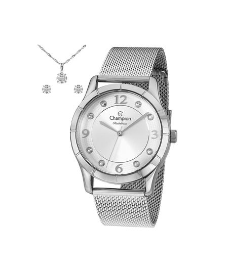 kit relógio feminino champion analógico cn29910y prateado UNICO kit relógio feminino champion analógico cn29910y prateado UNICO