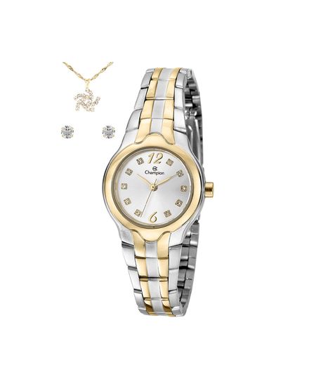 kit relógio feminino champion analógico cn28197b prateado UNICO kit relógio feminino champion analógico cn28197b prateado UNICO