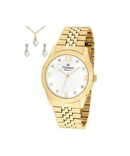 kit relógio feminino champion analógico cn25298w dourado UNICO kit relógio feminino champion analógico cn25298w dourado UNICO
