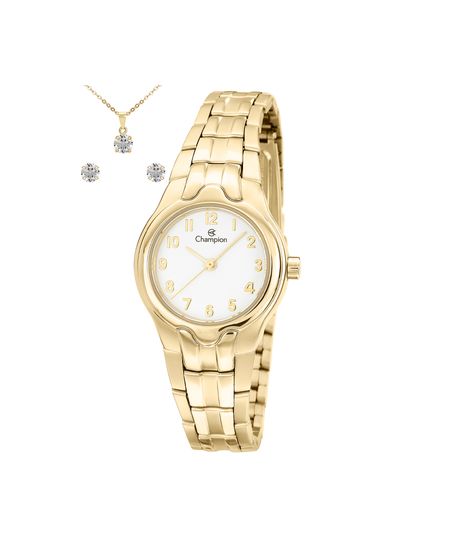 kit relógio feminino champion analógico ch28960w dourado UNICO