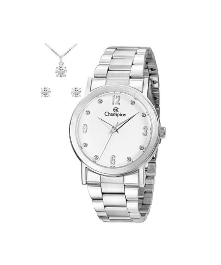 kit relógio feminino champion analógico cn29025d prateado UNICO kit relógio feminino champion analógico cn29025d prateado UNICO
