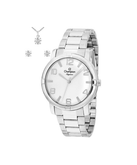 kit relógio feminino champion analógico cn25181i prateado UNICO