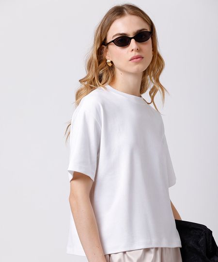 camiseta oversized feminina de algodão peruano interlock mindset branca GG