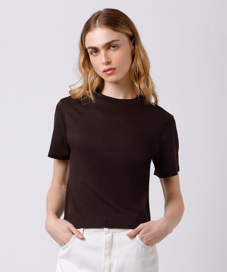 camiseta slim fit feminina de algodão pima mindset marrom PP camiseta slim fit feminina de algodão pima mindset marrom PP