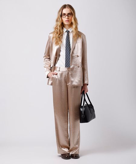 calça de alfaiataria feminina acetinada mindset bege 40