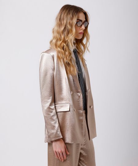 blazer de alfaiataria feminino acetinado mindset bege M