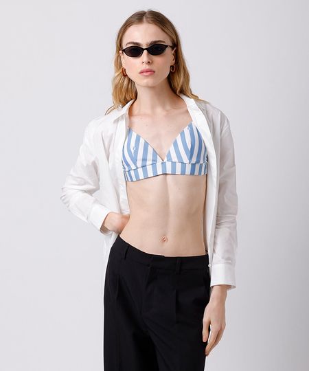 biquíni top triângulo feminino listrado mindset off white M biquíni top triângulo feminino listrado mindset off white M