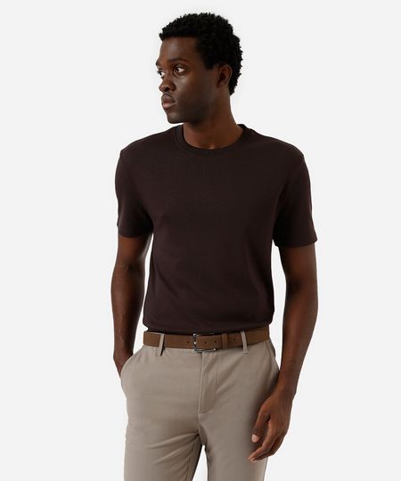 camiseta slim masculina de algodão peruano manga curta marrom P