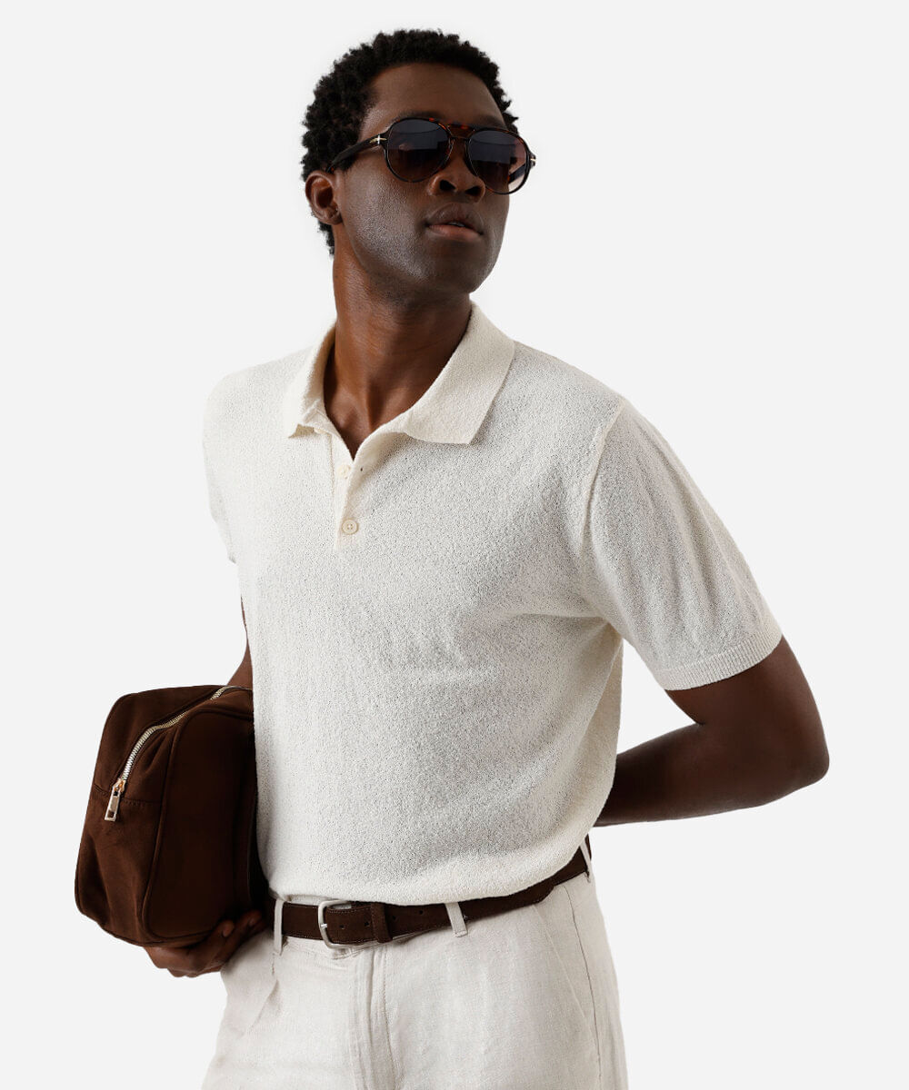 polo masculina manga curta texturizada - off white
