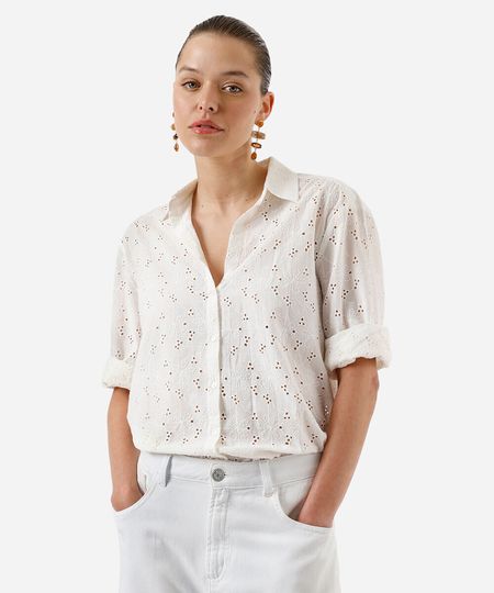 camisa de laise manga longa off white PP