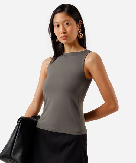 regata feminina de poliamida decote canoa cinza G regata feminina de poliamida decote canoa cinza G