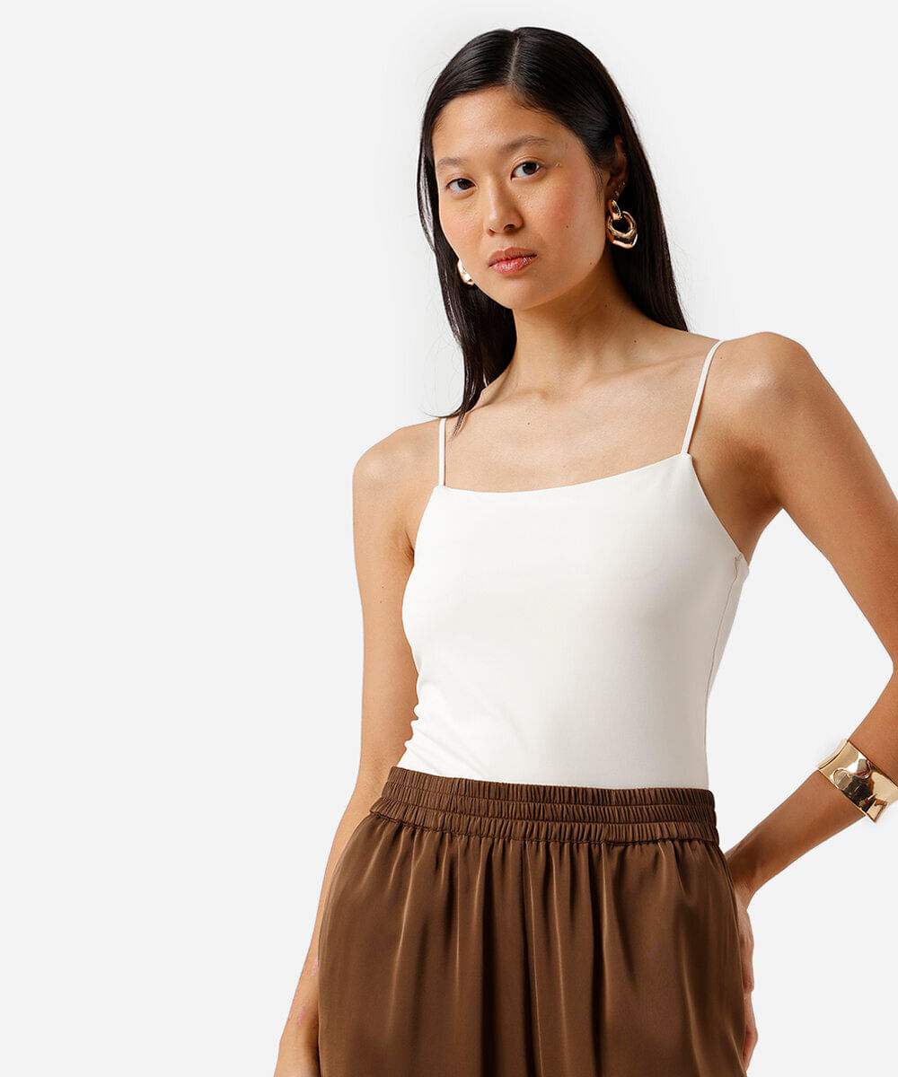 blusa alça fina feminina de poliamida off white