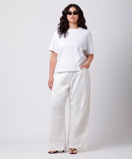 calça reta feminina de sarja mindset plus size off white 52