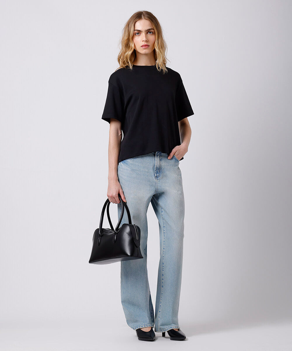 calça reta feminina jeans mindset azul