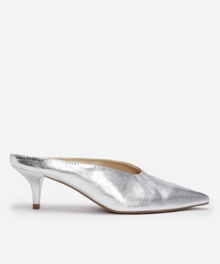 scarpin mule bico fino mindset prateado 34