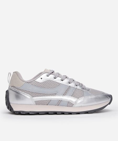 tênis casual com recorte e refletivos mindset prateado 35