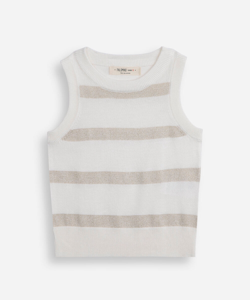 regata infantil de tricot com lurex listrada off white