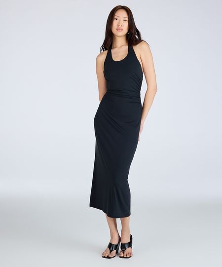 vestido midi frente única feminino franzido preto PP vestido midi frente única feminino franzido preto PP