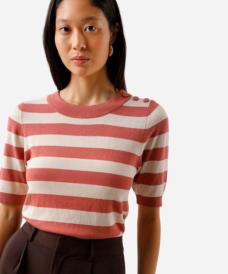 blusa feminina de tricot listrada rosa P