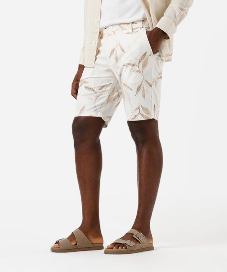 bermuda masculina de algodão com linho estampada bege 36