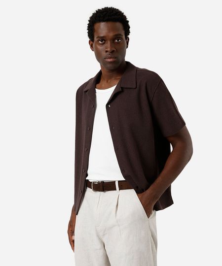 camisa masculina de tricot manga curta marrom P