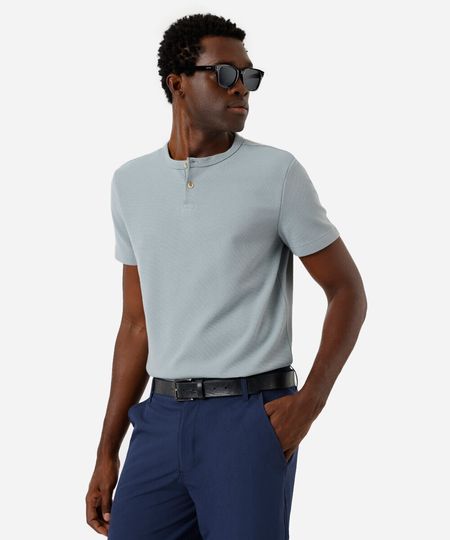 camiseta de algodão texturizada manga curta azul M camiseta de algodão texturizada manga curta azul M