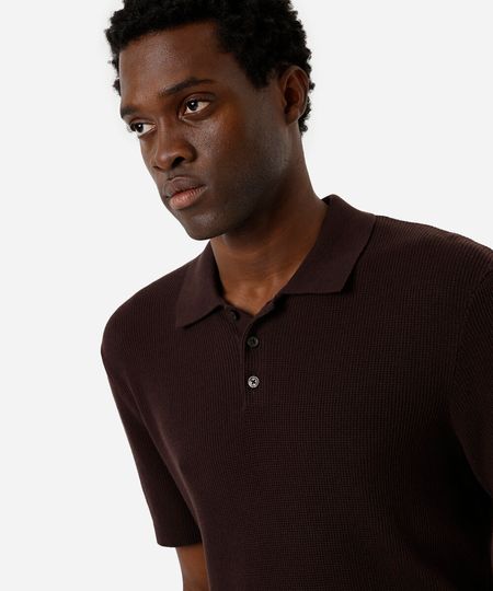 polo masculina de tricot manga curta texturizada marrom P polo masculina de tricot manga curta texturizada marrom P