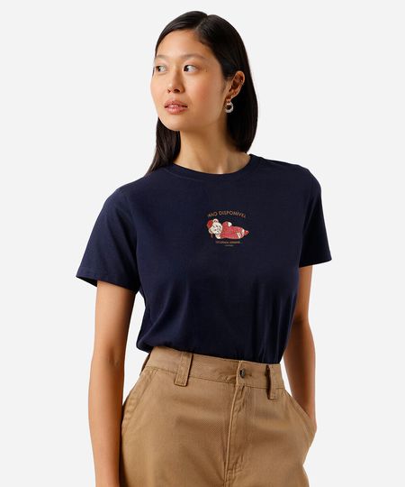 camiseta feminina de algodão ocupada demais dormindo azul PP