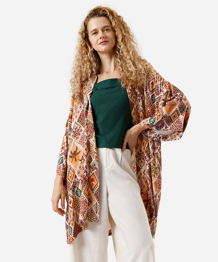 kimono feminino de viscose estampado colorido PP kimono feminino de viscose estampado colorido PP
