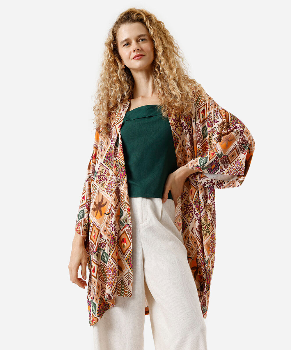 kimono feminino de viscose estampado colorido