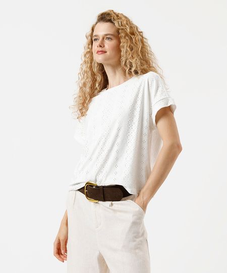 blusa feminina de laise manga curta off white M