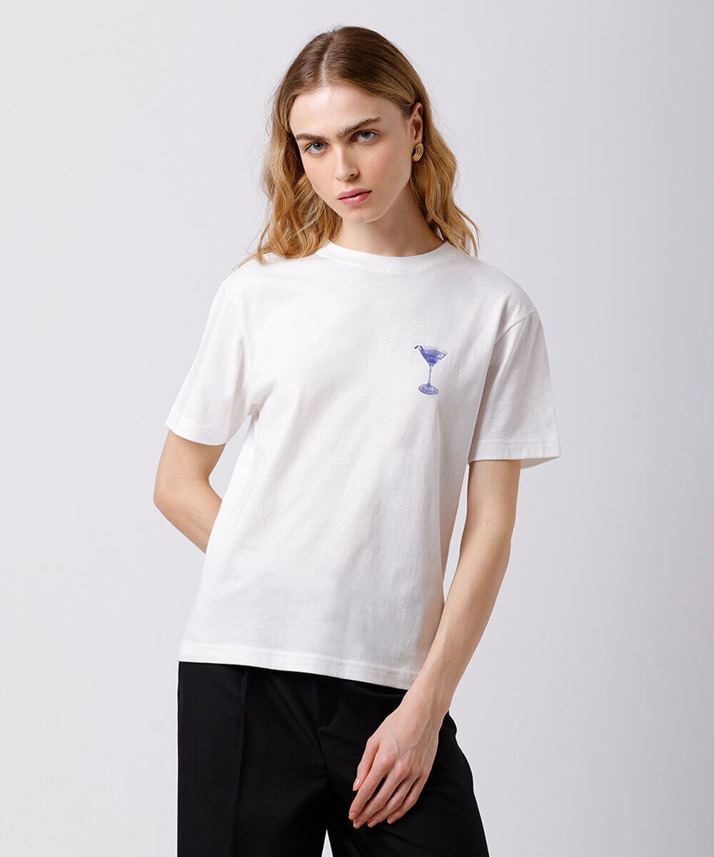 camiseta feminina de algodão estampada mindset off white