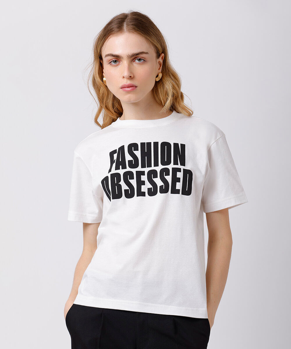camiseta feminina de algodão fashion obsessed mindset off white