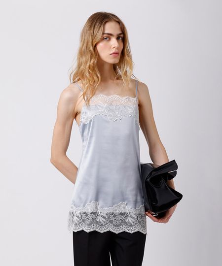 camisola feminina alça fina com renda acetinada mindset cinza GG