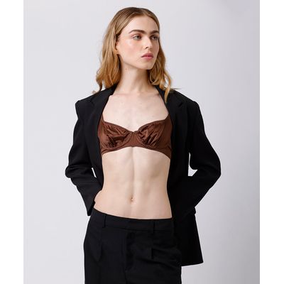 sutiã meia taça feminino franzido acetinado mindset marrom
