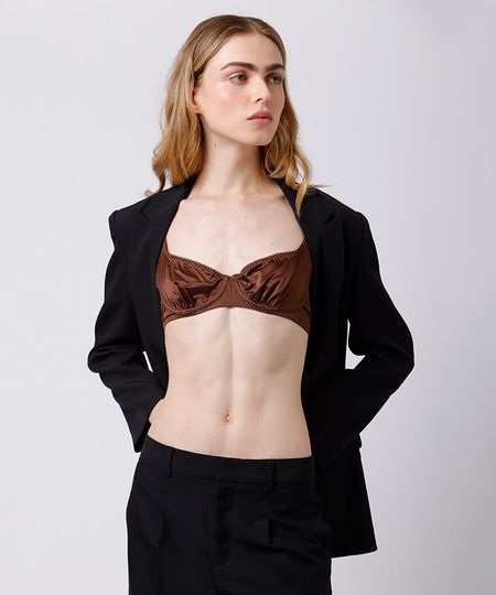 sutiã meia taça feminino franzido acetinado mindset marrom 40 sutiã meia taça feminino franzido acetinado mindset marrom 40