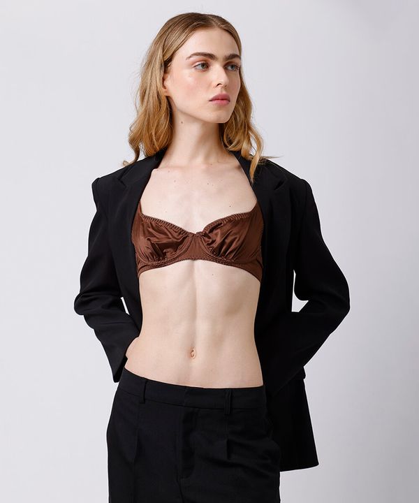 sutiã meia taça feminino franzido acetinado mindset marrom 40