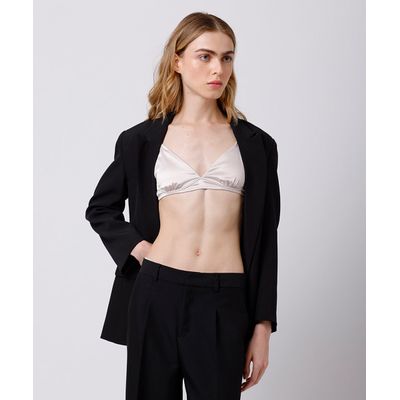 sutiã triângulo feminino franzido acetinado mindset bege