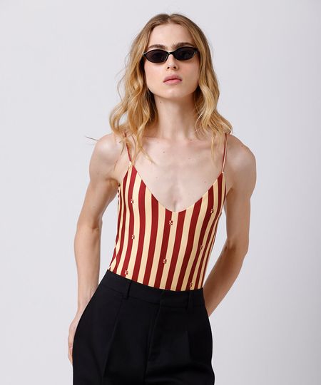 maiô alça fina feminino listrado mindset amarelo M