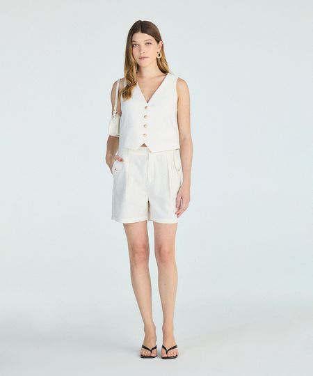 short feminino de alfaiataria com linho e pregas off white 44 short feminino de alfaiataria com linho e pregas off white 44