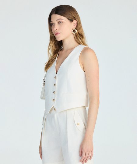 colete feminino de alfaiataria com linho off white P