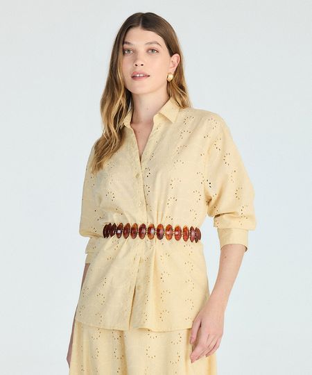camisa feminina de laise manga longa amarela PP camisa feminina de laise manga longa amarela PP