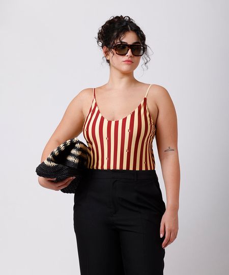 maiô alça fina feminino listrado mindset plus size amarelo GG2